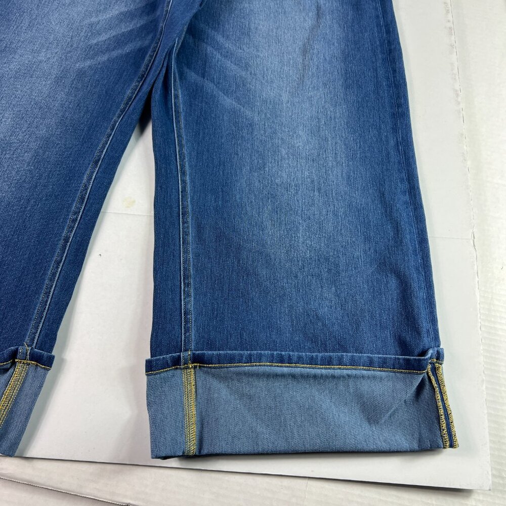 Halara Jeans Women's 36x23* High Rise Rolled Hem Wide Leg Crop Blue Denim No Tag - Picture 6 of 16